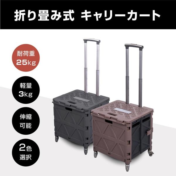 キャリーカート 折りたたみ ふた付き 軽量 耐荷重25kg 買い物 コンテナ カート ショッピングカ...