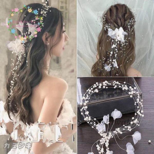 ウェディング ヘッドドレス リボン カチューシャ パール ビジュー ヘアバンド ヘアアクセサリー 髪...