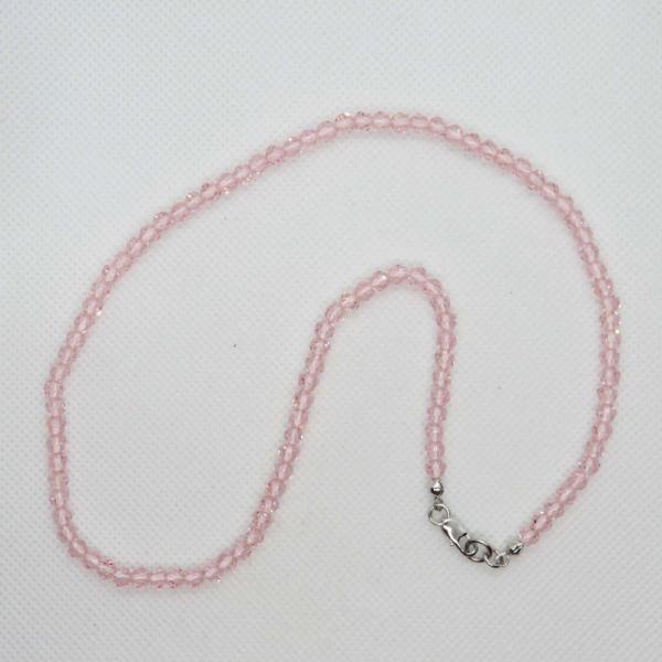 セルフアレンジ4mm玉多面カットガラスビーズネックレス50cm透明セピアピンク銀色金具