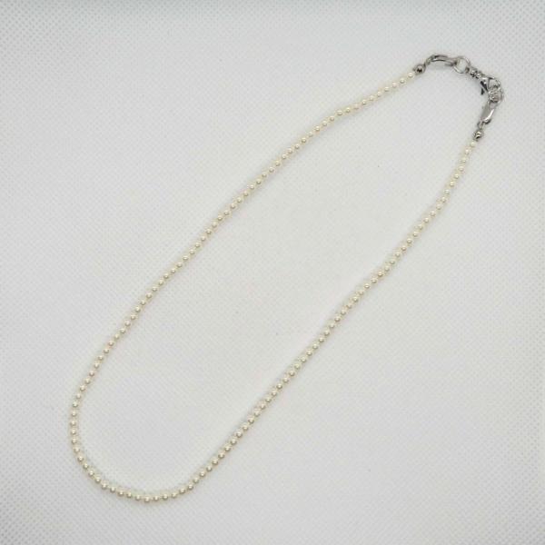 セルフアレンジ3mm玉白ガラスパール1連ネックレス100cm銀色金具