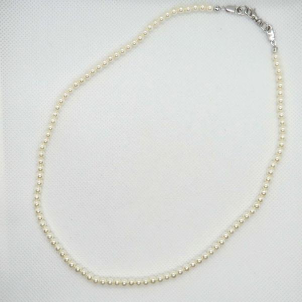 セルフアレンジ4mm玉白ガラスパール1連ネックレス100cm銀色金具