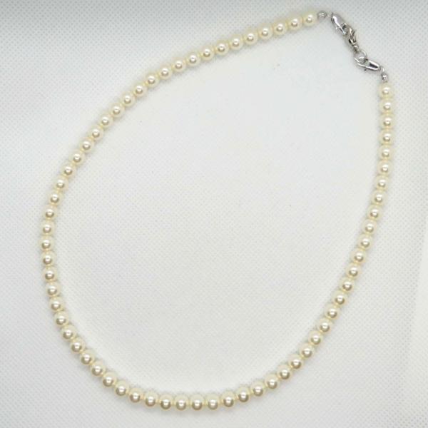 セルフアレンジ6mm玉白ガラスパール1連ネックレス100cm銀色金具