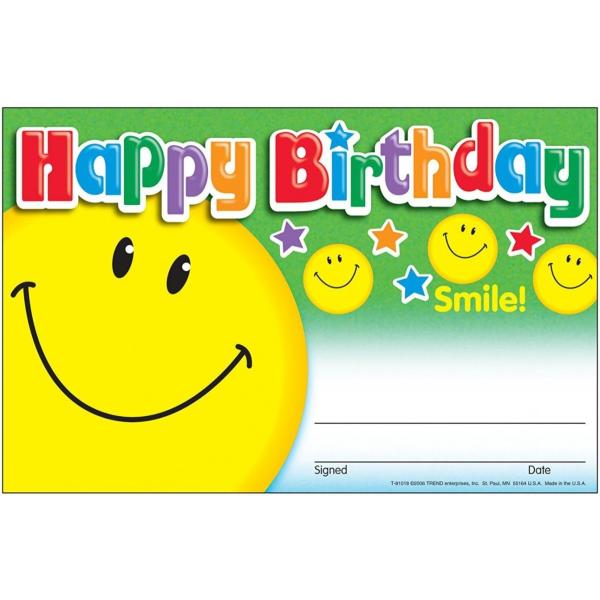 こどもの表彰状・賞状：HAPPY BIRTHDAY: SMILE/お誕生日カード/スマイル