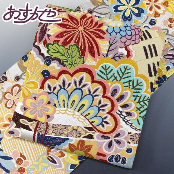 着物 帯 振袖用も 白綾苑大庭 京 西陣 袋帯 瑞兆祝典文 あすかや [商品番号fo1701]