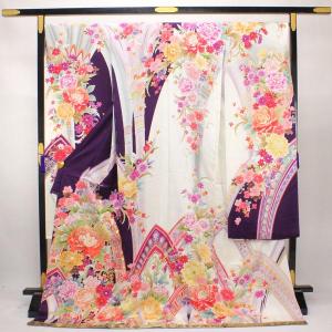 金駒刺繍　金彩　紗綾形　梅花　振袖　成人式 晴れの日 着物 041a p 豪華振袖 正統派 綸子 紗綾形地紋 金彩加工 金駒刺繍 丹後ちりめん