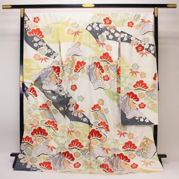 着物 振袖 金彩加工 松竹梅 初釜に 未仕立て あすかや [商品番号fs221]