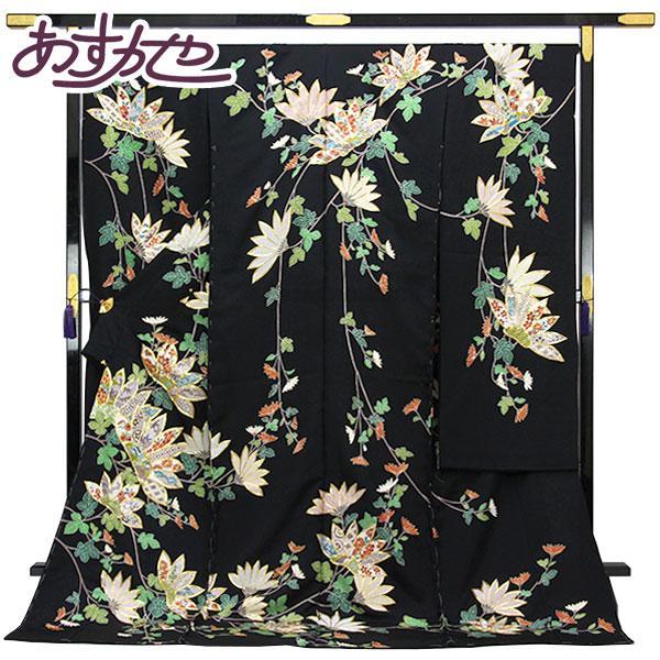 着物 振袖 金駒刺繍 手加工 丹後ちりめん地 葉に吉祥模様 フォーマル用に 未仕立て あすかや [商...