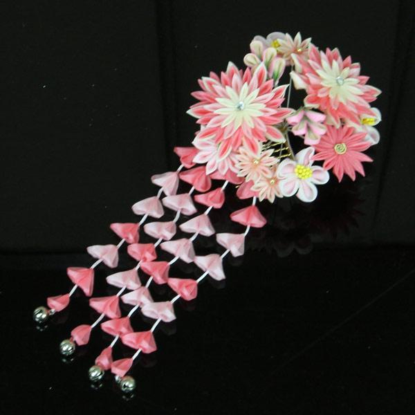 髪飾り 和装 花ごころ 豪華 つまみ細工 振袖用 かわいい鈴の房さがり付き あすかや [商品番号kz...
