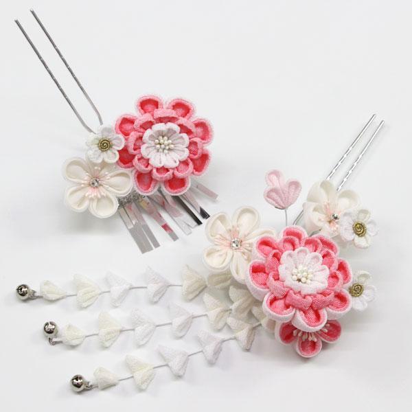 髪飾り 和装 豪華 つまみ細工 振袖用 かわいい房さがり付き 大小2個セット あすかや [商品番号k...