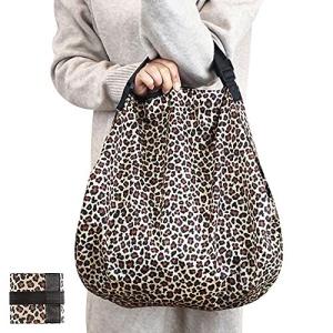 再利用可能なショッピングバッグ 一気にたためるエコバッグ 防水コンパクトなエコバッグ 大容量ジッパー付きショッピング旅行ピクニック通勤 ヒョウパターン