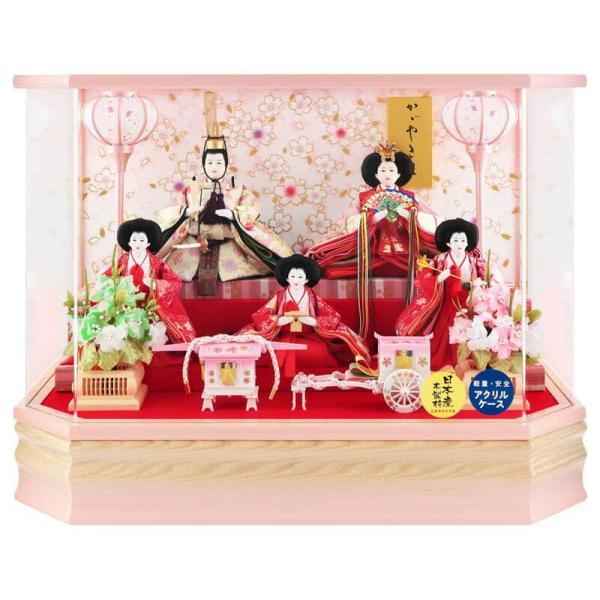 雛人形 ひな人形 ケース飾り 五人飾り 藤翁作 結芽 小三五五人 金襴仕立 六角アクリルケース h0...