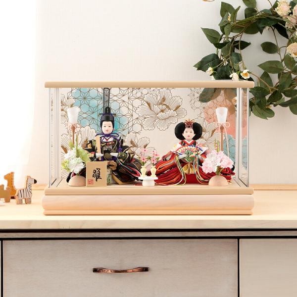 雛人形 コンパクト ひな人形 雛 ケース飾り 親王飾り 花柄透かし背景 アクリルケース PREMIU...