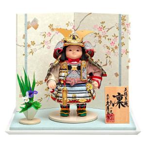 久月 名入れ木札無料 五月人形 鎧着大将飾り 正絹赤中紺縅 幸一光作 幅