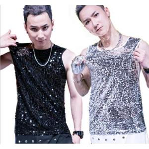 メンズtシャツ　タンクトップ　ダンス衣装スパンコール付きジャズ　ヒップホップＤＳ演出服　ジャズ学園際ダンス衣装出演服　二枚
