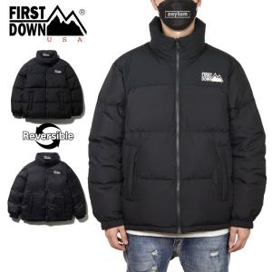 ファーストダウン FIRST DOWN パネル ダウンジャケット 黒×カーキ