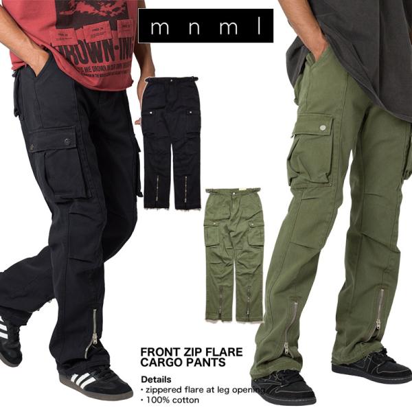 mnml カーゴパンツ ミニマル フレア ブーツカット ストレート 2way 裾ジップ メンズ ブラ...