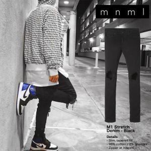 mnml ミニマル デニム ジーンズ スリムフィット クラッシュデニム スキニー ストレッチ ダメージ加工 メンズ ブランド 大きいサイズ M1｜asylum