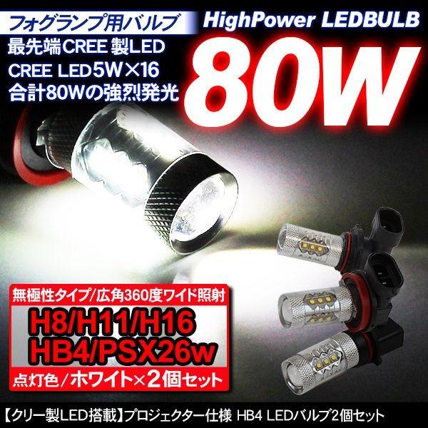 LED フォグランプ フォグ バルブ 80w H8/H11/H16/HB4/PSX26w 2個セット...
