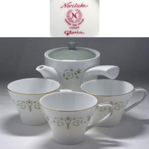 ティーポット&ティーカップ 茶器 急須 3客セット ブランド ノリタケ グロリア Noritake gloria 昭和レトロ 紅茶 陶磁器 洋食器 日本陶器会社 則武｜at-smile-shop