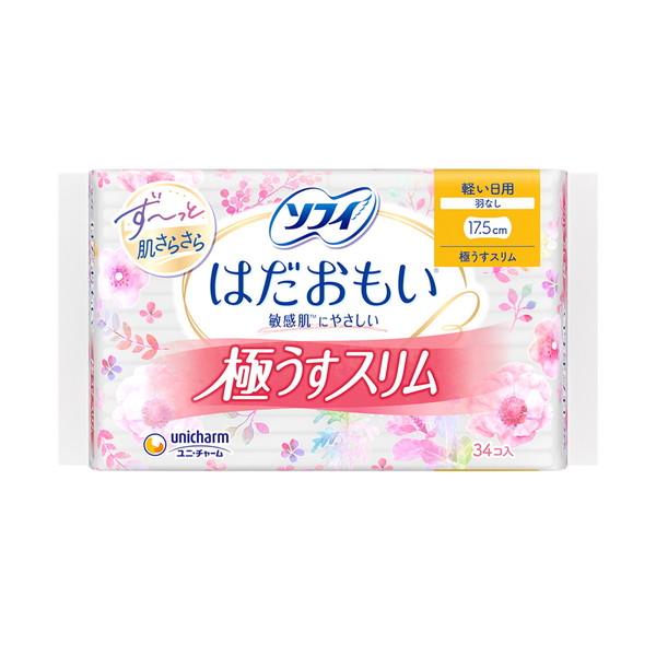 生理用品 ソフィ はだおもい 極うすスリム 軽い日用 17.5cm 羽なし 34枚入 ユニ・チャーム