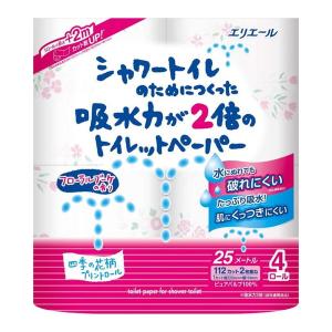 【3点セット】エリエール シャワートイレのためにつくった吸水力が2倍のトイレットペーパー フラワーブーケの香り 4ロール ダブル 大王製紙