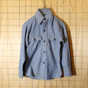 USA製 Levis 70s 古着 刺繍 シャンブレー ワーク 長袖 シャツ ブルー キッズ120cm相当 リーバイス 子供服 ss73｜ataco-garage