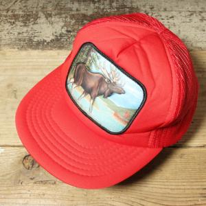 USA ヘラジカ 立体ワッペン メッシュ キャップ 帽子 レッド 赤 フリーサイズ アメリカ古着｜ataco-garage