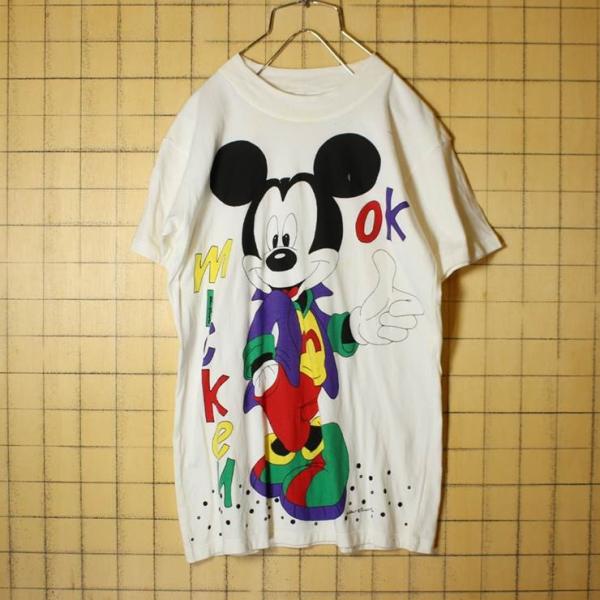 ヨーロッパ ミッキーマウス Tシャツ mickey OK 半袖 ホワイト レディースM相当 WALT...