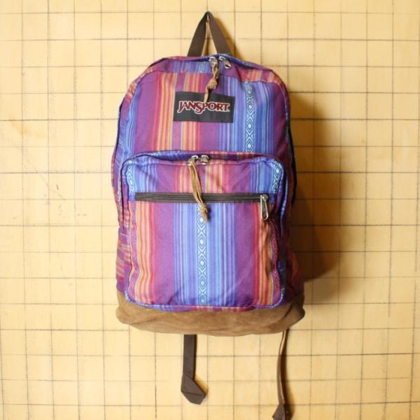 USA JANSPORT ジャンスポーツ リュックサック 総柄 パープル アウトドア バックパック ...