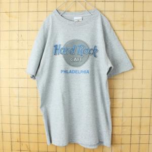 90s USA Hard Rock CAFE PHILADELPHIA プリント Tシャツ 半袖 グレー メンズM アメリカ古着｜ataco-garage