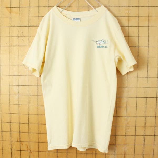 90s 00s USA GILDAN Big Bay,B.C 刺繍 半袖 Tシャツ ベージュ メンズ...