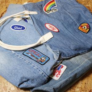 USED WEAR REMAKE ITEM 古着リメイク デニム生地ワッペントートバッグ 手提げバッグ｜ataco-garage