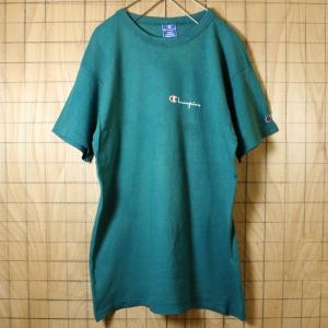 古着 Champion チャンピオン ワンポイント Tシャツ USA製 90s グリーン プリント 半袖 メンズL｜ataco-garage