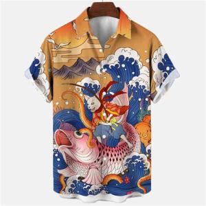 シャツ 柄シャツ メンズ 海波柄 アロハ シャ...の詳細画像1