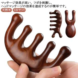 3点セット ヘアブラシ 3点セット 木製 マッサージコーム 檀木櫛 カッサ 頭皮マッサージ 頭皮 天然木 ツボ押し棒 リンパマッサージ グッズ 経絡マ