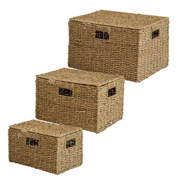 バスケット S M L 3個セット 天然素材 シーグラス IW-45 幅43x奥行31x高さ26cm...