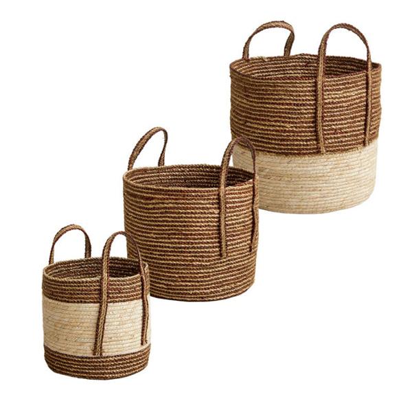 バスケット S M L 3個セット 天然素材 シーグラス IW-52 幅33x奥行33x高さ32cm...