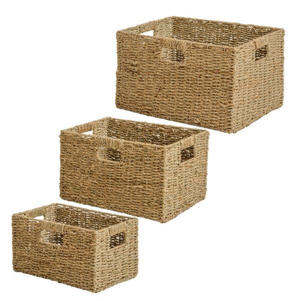 バスケット S M L 3個セット 天然素材 シーグラス IW-78 幅43x奥行31x高さ25cm...