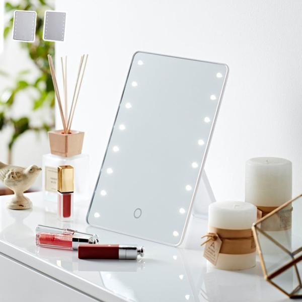LEDライト付き 卓上メイクアップミラー YLD-2500 幅20x奥行4.5x高さ28cm 岩附