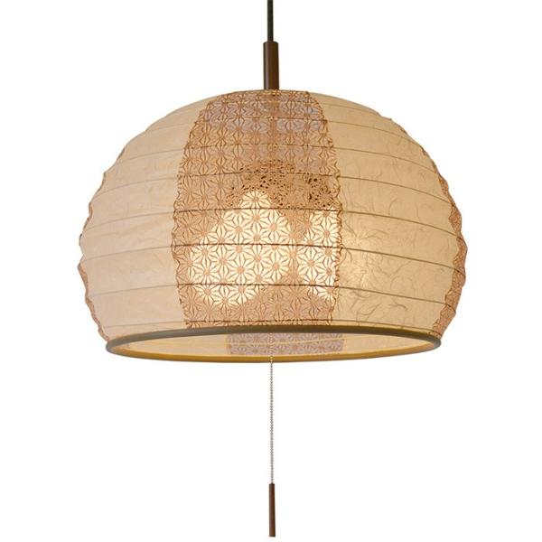 3灯 和紙 ペンダントライト igloo 雲龍ベージュ×麻葉唐茶 電球付属なし シェードサイズ 幅4...