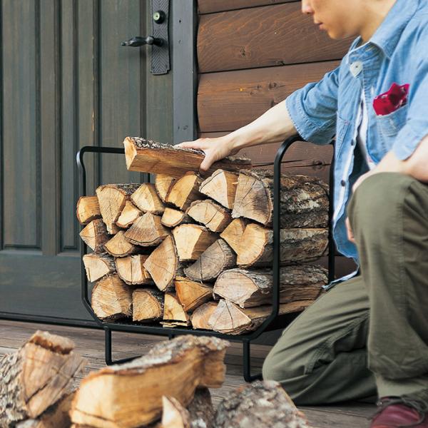 薪ラック トラディショナル ウッドホルダー ブラック L PA8378 幅63x奥行31x高さ58c...