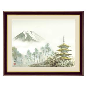 アート 額絵 赤富士 鈴村 秀山 本紙サイズ F4(約31x23cm) 額サイズ
