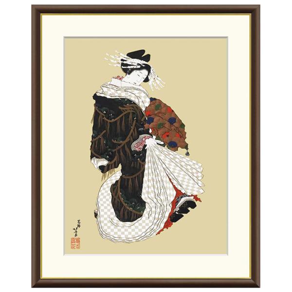 額絵 年始回りの遊女図 葛飾北斎 52x42cm 三幸