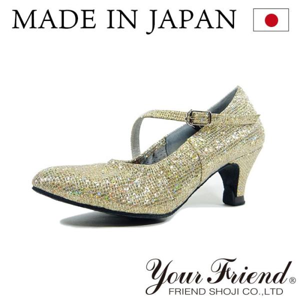 社交ダンスシューズ 女性モダンシューズ FM-FS5051-GG 【金ラメ】【日本製】【5cmヒール...