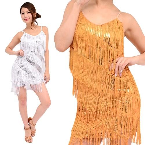 ダンス衣装　ワンピース【シルバー・ゴールド・ブルー】【社交ダンス・ソシアル・サルサ・タンゴ・ベリーダ...