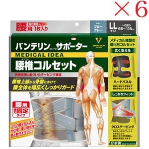 興和新薬 バンテリンコーワ サポーター 腰椎コルセット ゆったり大きめサイズ ブルーグレー ×6セット