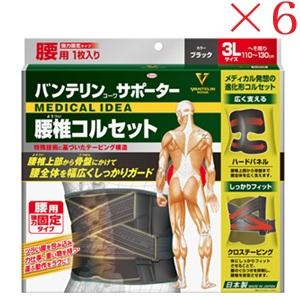 興和新薬 バンテリンコーワ サポーター 腰椎コルセット 3Lサイズ ブラック ×6セット