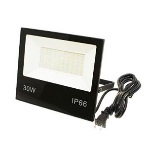 防雨形LED投光器 30W IP66 薄型 3400ルーメン 昼光色 ブラック ACプラグ付き電源コード2m (1個)の商品画像
