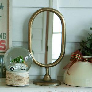 鏡 卓上 置き型 おしゃれ 真鍮 木製 スタンドミラー オーバル