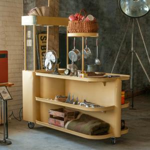 木製ワゴン 屋台販売台 HP多目的ワゴン 無塗装 組立式 店舗用品 什器